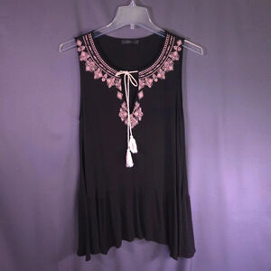 Anthropologie THML Dress Moroccan Embroidery Sleeveless Black Size L Boho